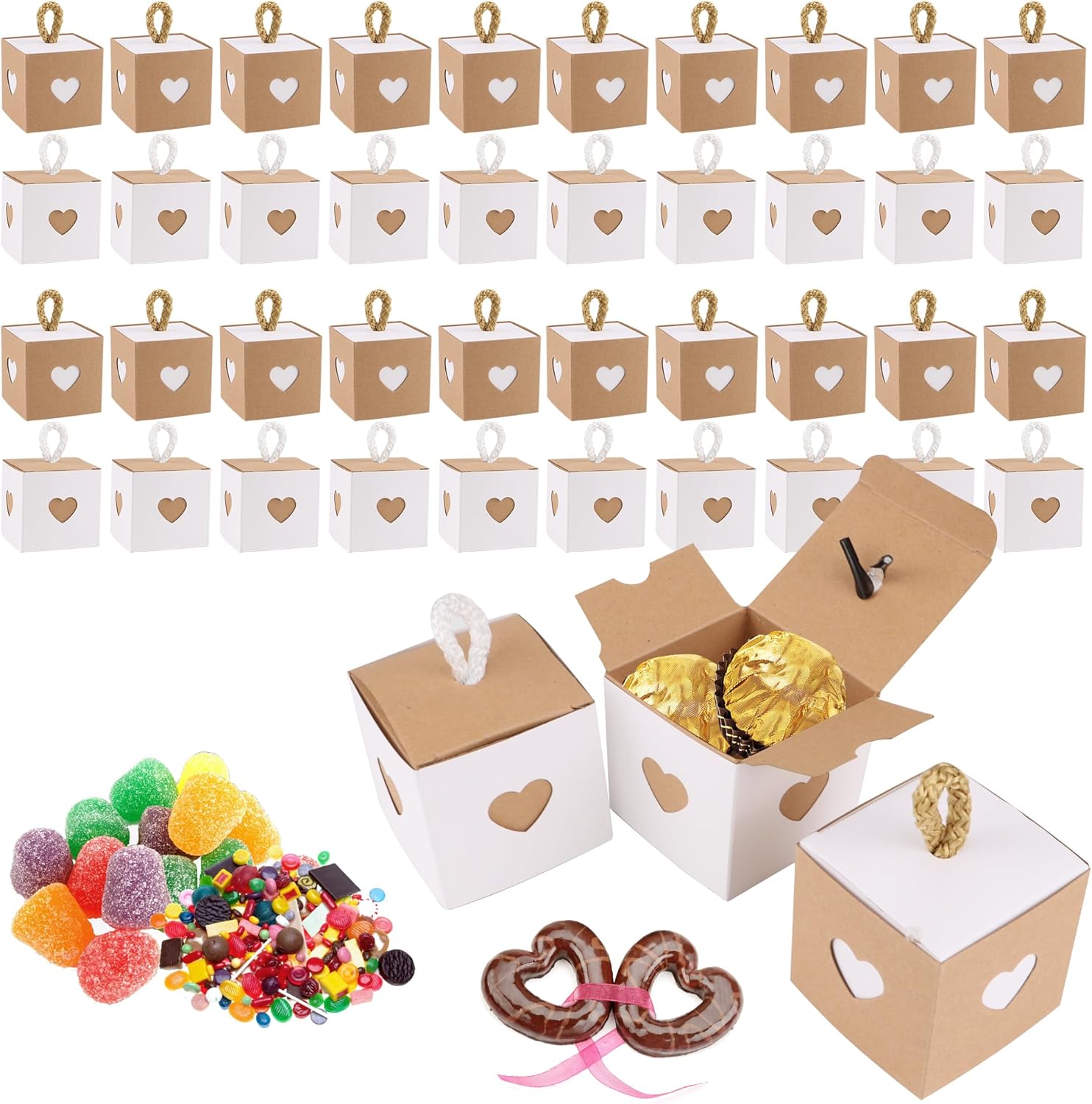 Pack of 40 Small Gift Boxes Kraft Paper Chocolate Boxes Empty