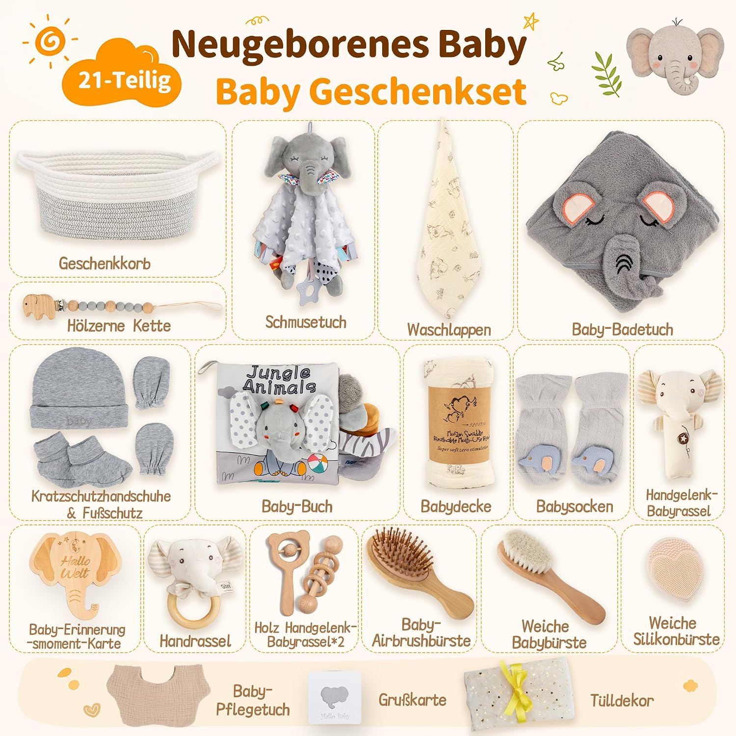 Newborn Gift Set for Birth with Baby Blanket and Wooden Rattle – Bild 2