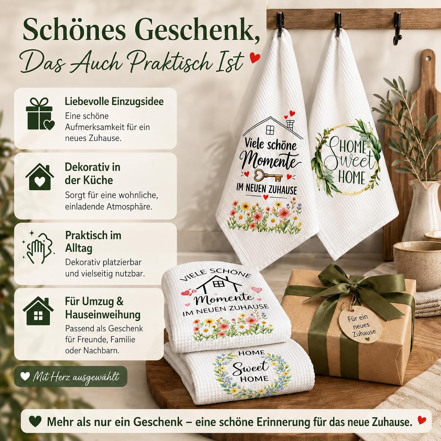 Housewarming Gifts, Housewarming Gift, Set of 4 Tea Towels with Home Sweet Home Motif, Housewarming Gift for New Home, Kitchen, Friends, Family – Bild 4