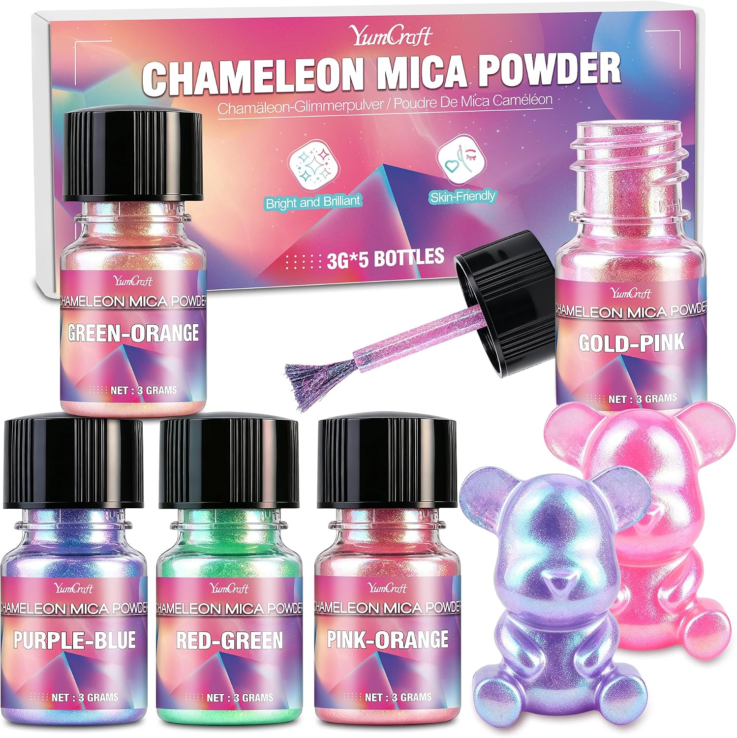 Chameleon Mica Powder 5 x 3 g Colour Shift Set for Epoxy Resin Nail