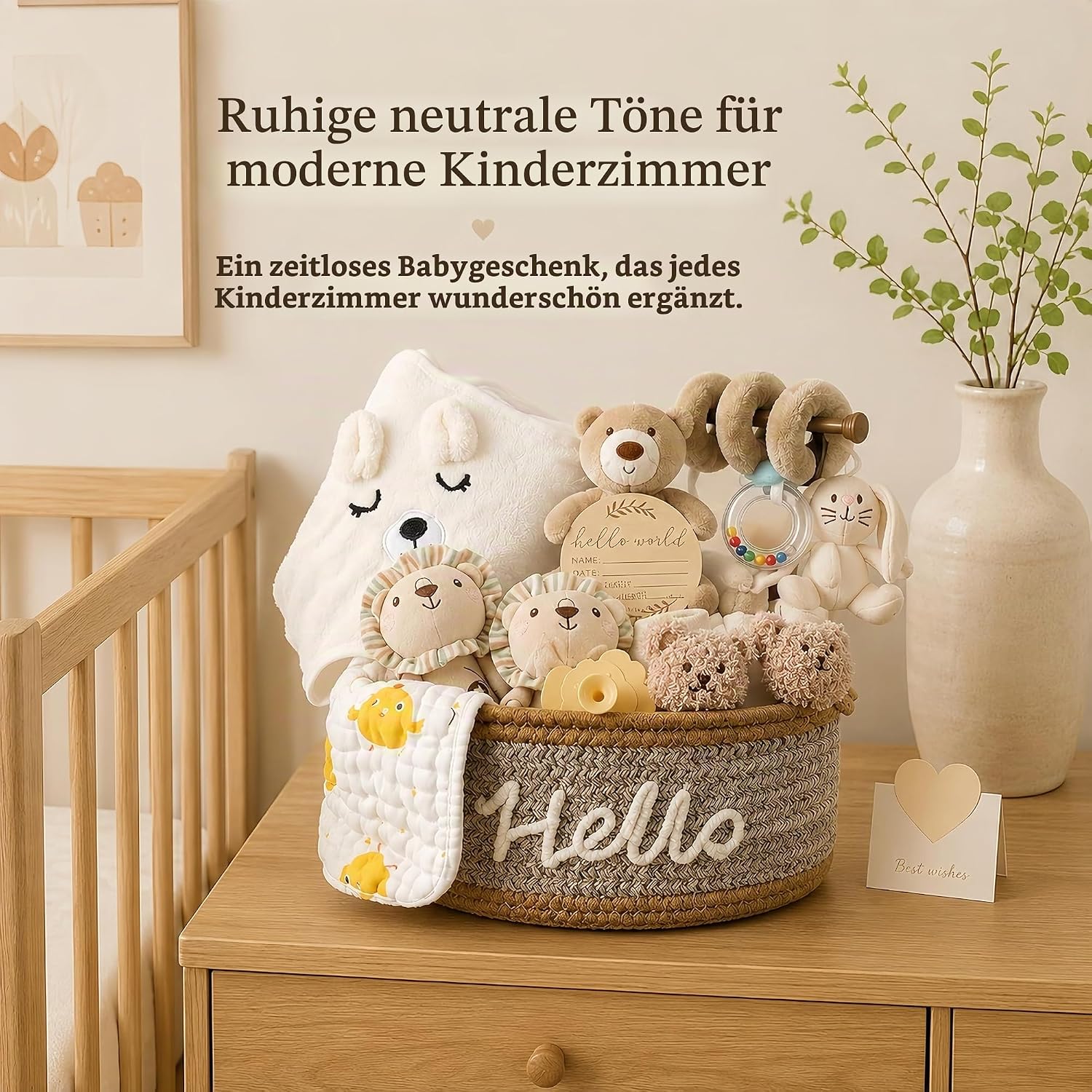 Baby Newborn Gift for Boys or Girls - 11 Piece Newborn Gift with Hooded Towel, Rattle, Pram Toy and Storage Basket, Baby Shower Gifts – Bild 8