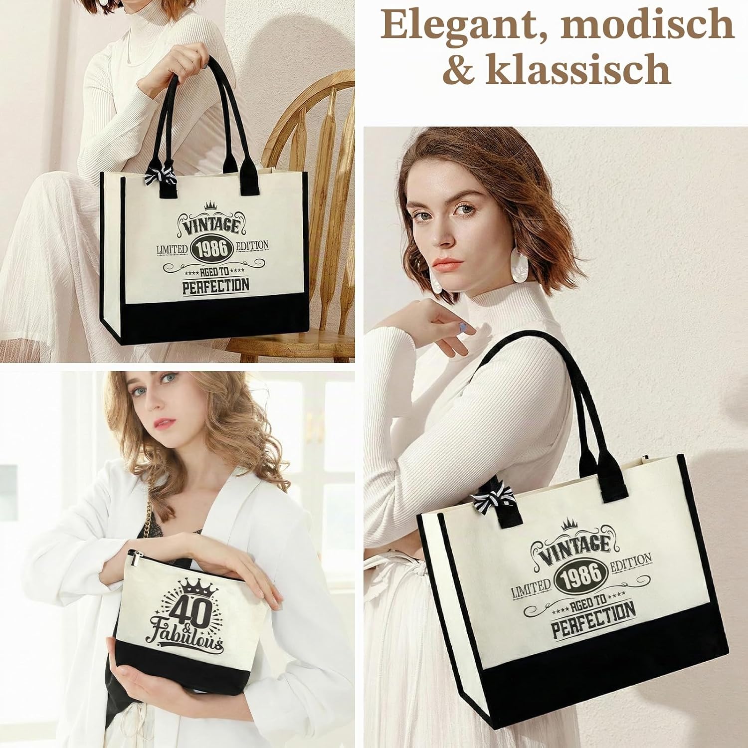 40. Geburtstag Geschenkset für Frauen, Vintage 1986 Canvas Tragetasche Set – Bild 5