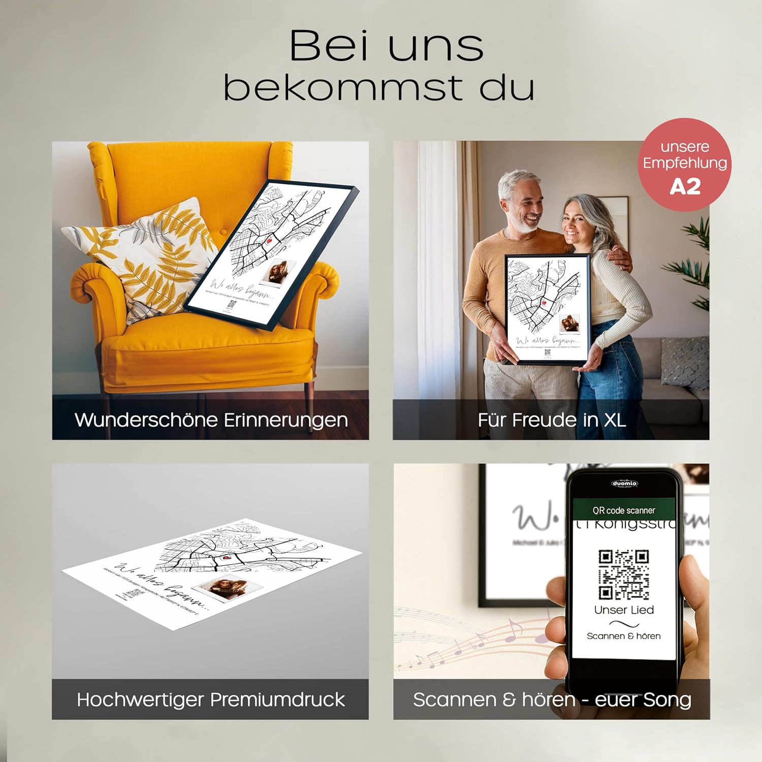 DUOMIO Where It All Started - Personalized Poster with QR Code to Song | Heart Map with Location | Coordinates, Name & Photo | Gift for Couples, Anniversary, Valentine's Day, Wedding – Bild 5