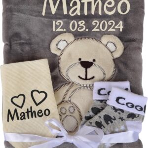 Baby Blanket with Embroidered Name + Encore, Cuddly Blanket Personalised as a Gift for Baby, Christening & Birth for Newborn Boys and Girls
