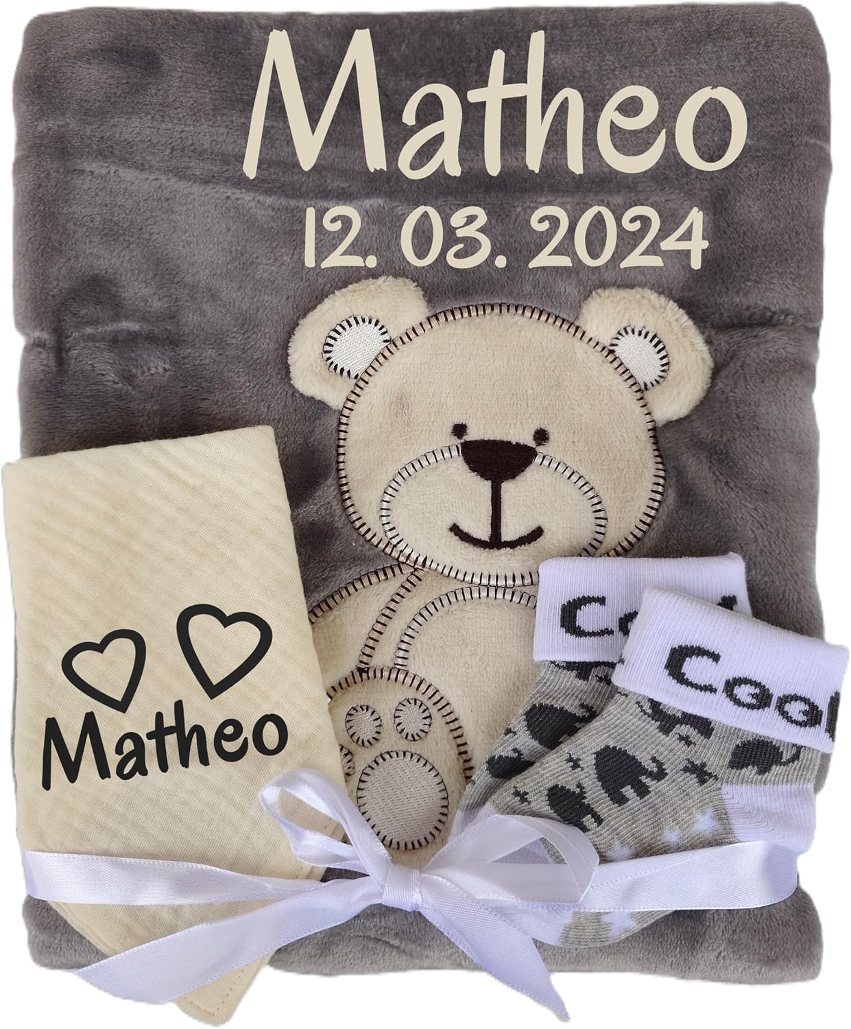 Baby Blanket with Embroidered Name + Encore, Cuddly Blanket Personalised as a Gift for Baby, Christening & Birth for Newborn Boys and Girls