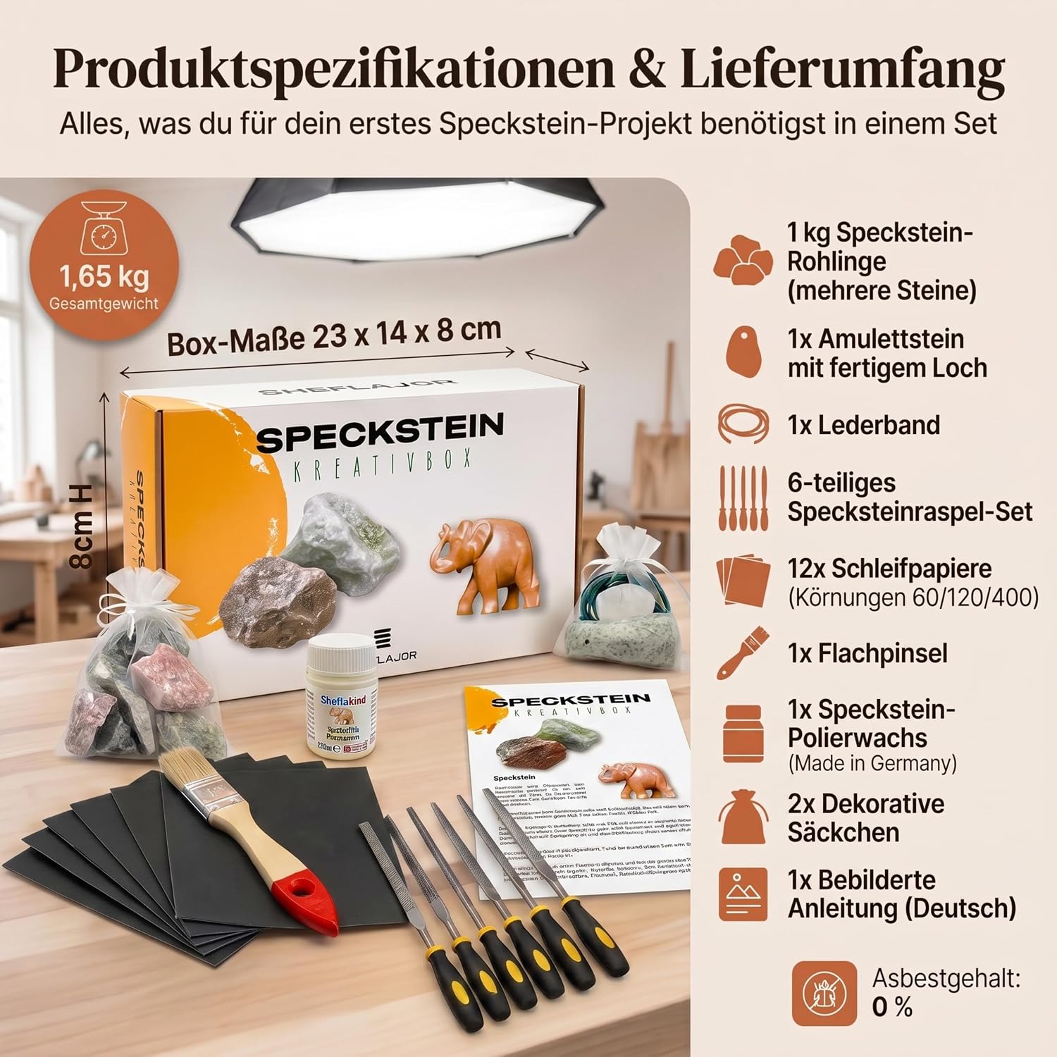 Sheflajor Soapstone Set Including Amulet & Polishing Wax Made in Germany - Creative Carving Set for Beginners & Advanced Users - 100% Asbestos Free - Promotes Concentration, Creativity and Stress – Bild 7