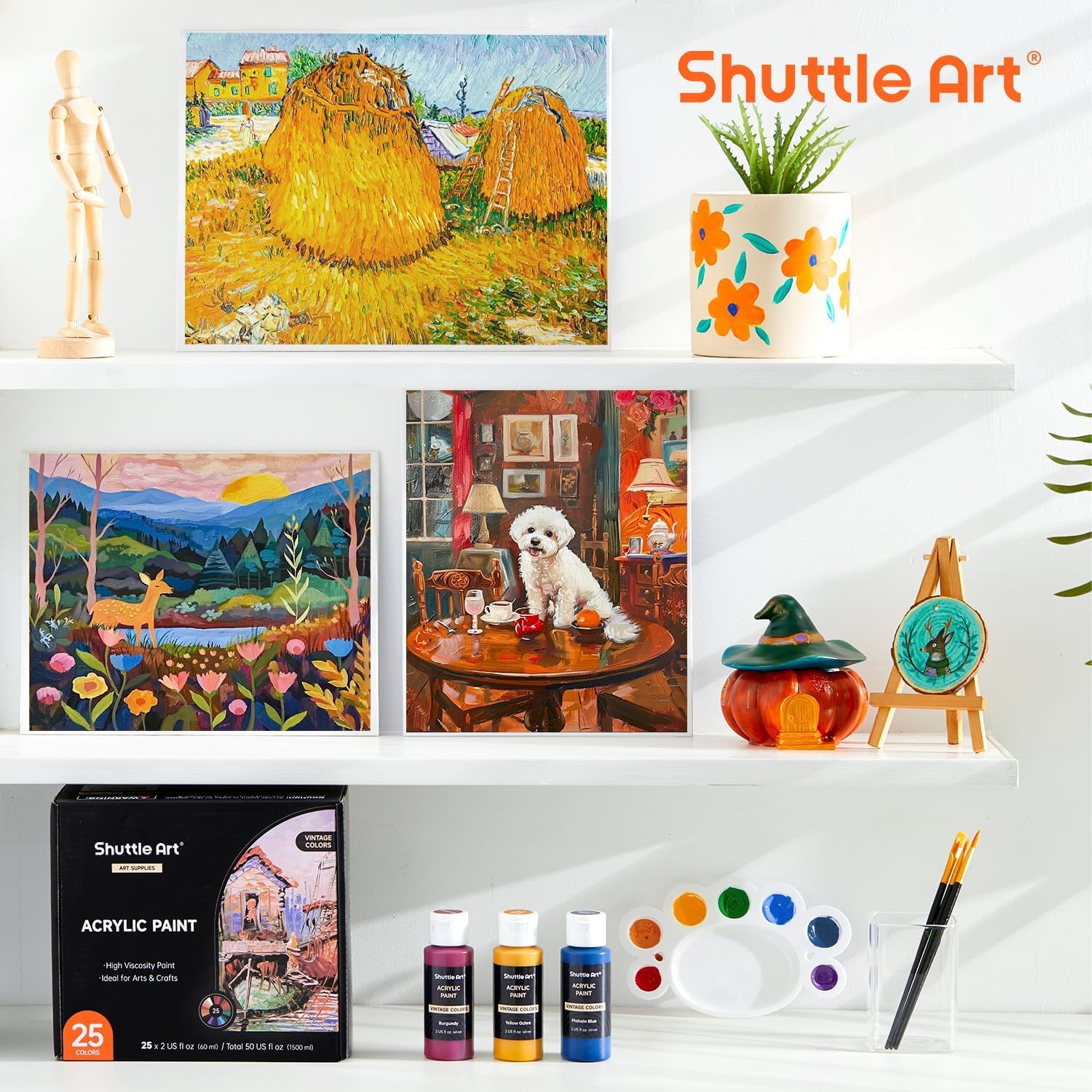 Shuttle Art 25 Vintage Acrylic Paint Set (60 ml Each) with Brush Set and 1 – Bild 7