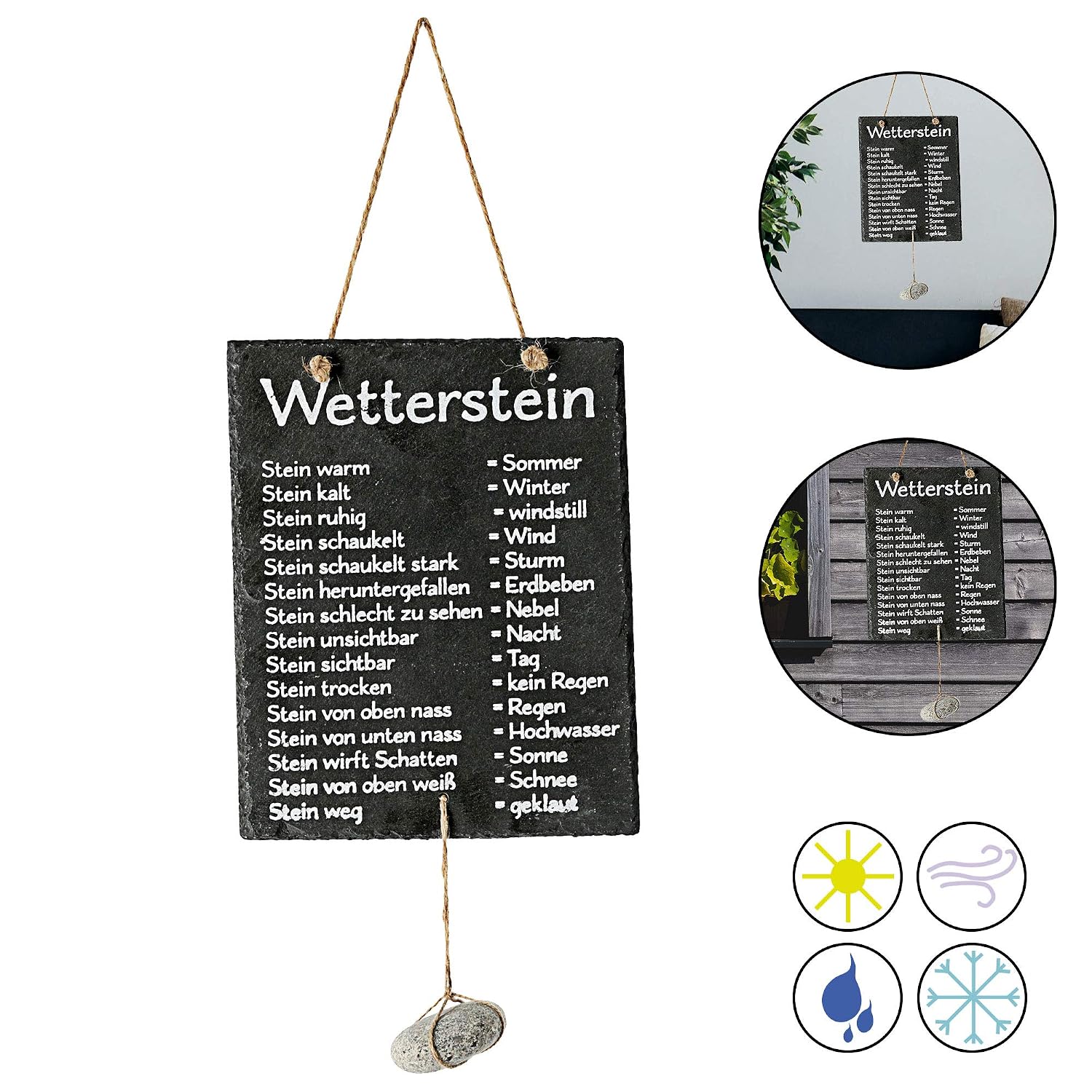Cepewa Weather Station Stone on Slate Weather Sign Sign Board Inscribed 20 x 25 cm – Bild 2