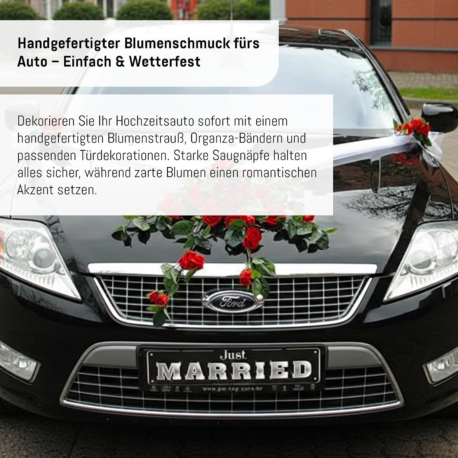 Autoschmuck Lace Rose Bouquet Car Decoration for Newly Weds Wedding Just Married – Bild 5