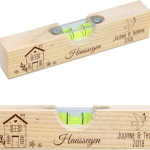 GRAVURZEILE Printed Spirit Level – House Blessing – Personalised with Name and Date – Wedding Gift for the Bride and Groom – Beech Wood – 15 cm – Gifts for Craftsmen & DIY Enthusiasts