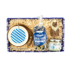 Bavariashop „Lass da schmecka“ gift box, high-quality gift box with delicacies from Bavaria, sturdy cardboard in Bavarian design