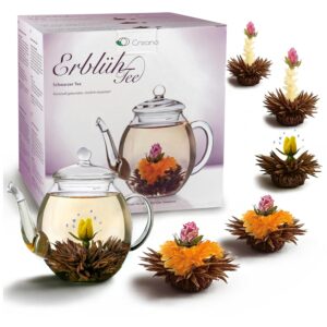 Creano Flowering Tea Abloom Tea - Flower Tea Ball Gift set with 500 ml Glass Tea Pot | Black tea
