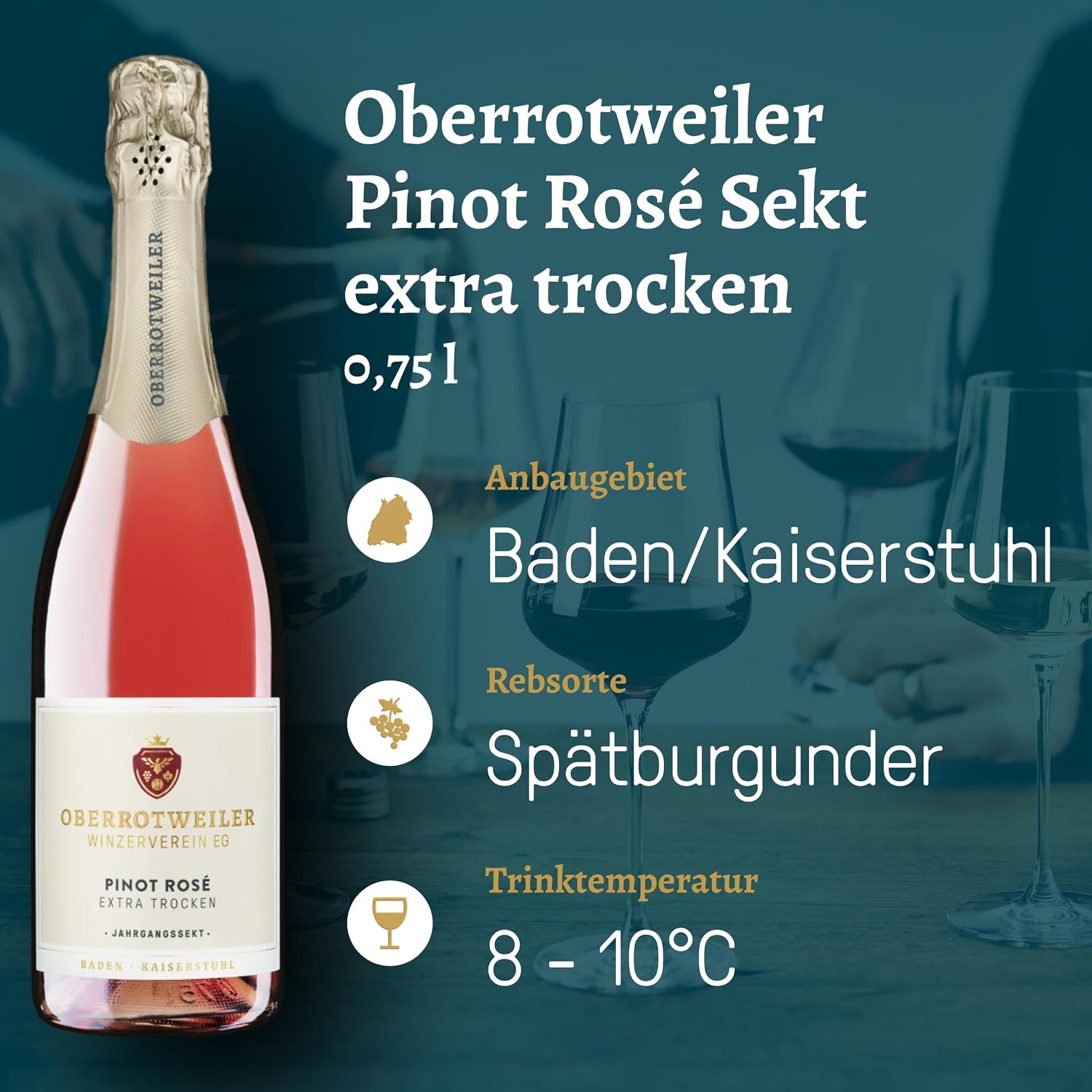 Oberrotweiler Bubbly Wine Package - Tasting Package with Pinot Gris, Rose & Muscat Sparkling Sparkling Extra Dry - Fine Pearl, Fresh & Perfect as a Sparkling Gift (3 x 0.75 L) – Bild 3