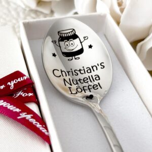 Personalised Spoon with Name Engraving – Funny Gift for Children and Adults – Chocolate Cream Spoon Made of Stainless Steel – Individual Scoop with Handle