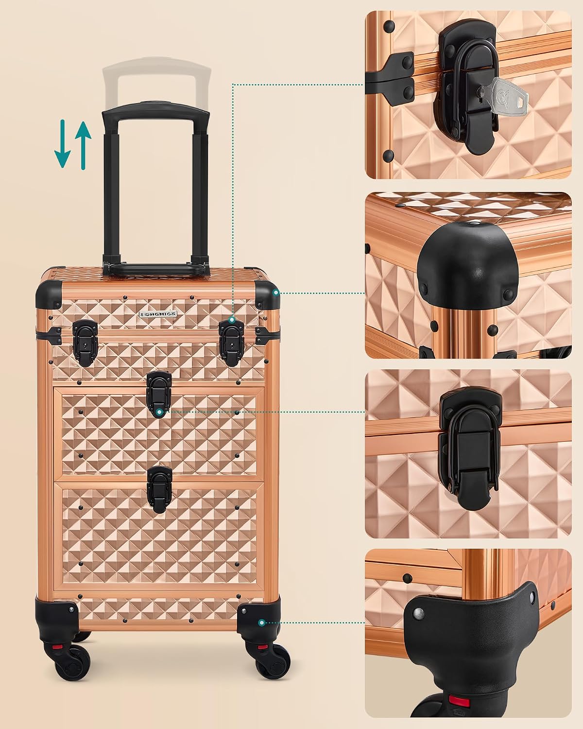SONGMICS Lockable Cosmetic Case Trolley 34 x 24 x 56 cm – Bild 4