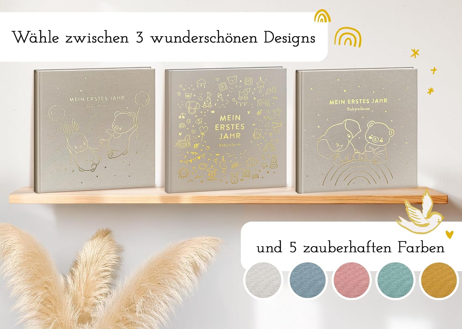 My First Year Baby Album - High-Quality Linen Book with Gold Embossing for the Most Beautiful Memories - Baby Book to Enter for the First Year of Life - Baby Gift for Birth (Toy Nature) – Bild 6