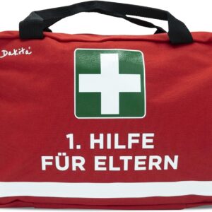 First Aid Bag for Parents - Funny Gift for Birth, Baby Shower or Parental Leave - 28 x 18 x 8 cm - Red, without Contents