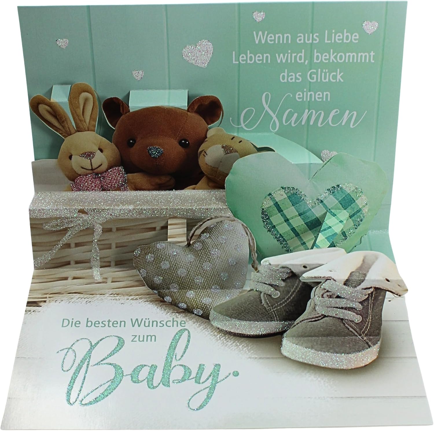 Kurt Eulzer Pop Up Card Birth Baby Greeting Card 3D Folding Card with Glitter Effect Envelope High-Quality Greeting Card for Boys Girls Parents Baby Happiness Gift Idea for Birth – Bild 2