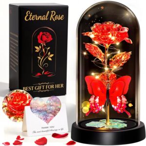 Gifts for Women, Eternal Rose with Butterflies & LED (Rose Gold)