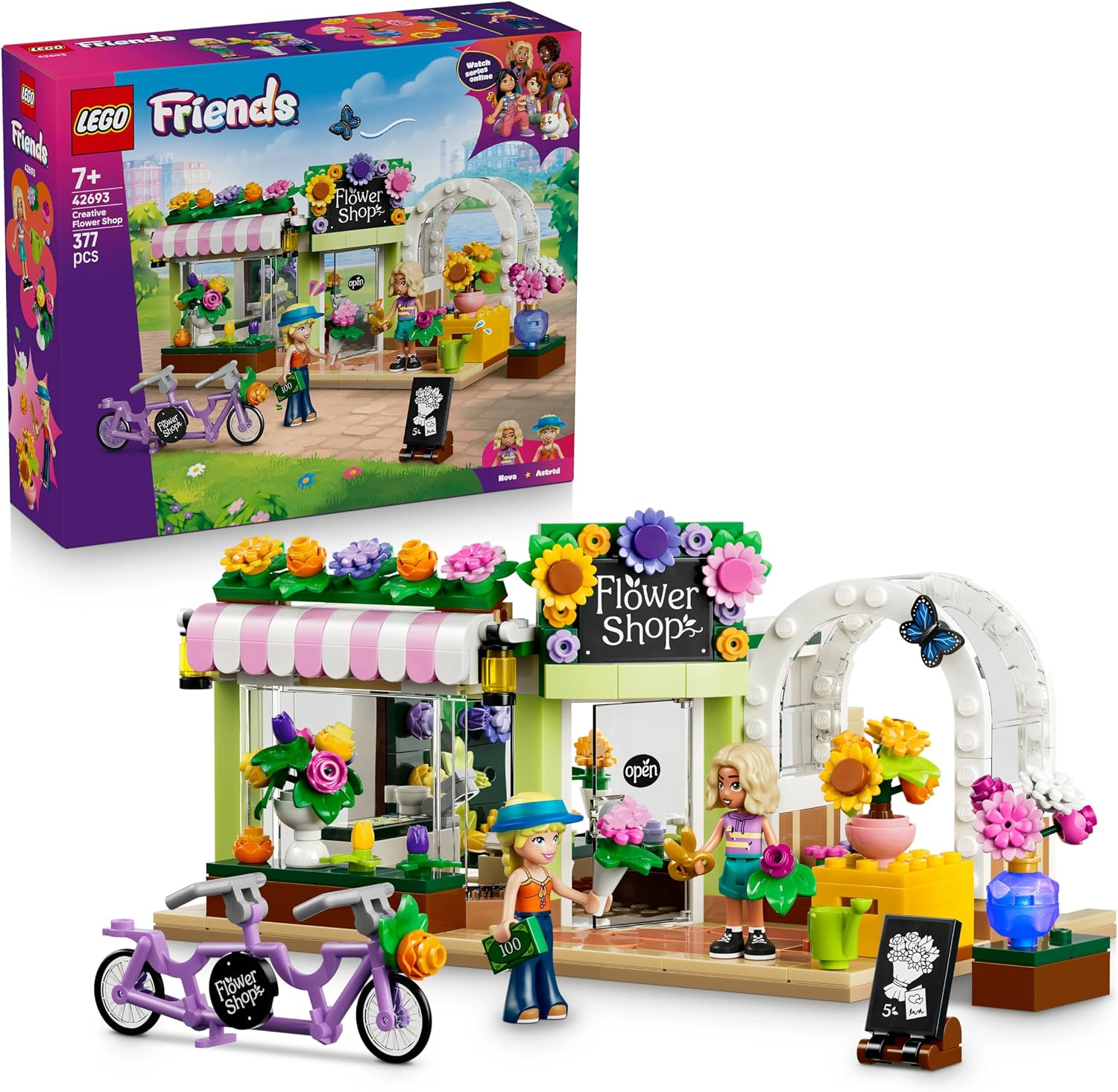 LEGO Friends Creative Flower Shop - Miniature Play Set with Artificial Flowers, Vases & Bouquets, 2 Mini Figures, Bicycle & Accessories - Children's Room Decoration - Gift Idea for Girls from 7 Years