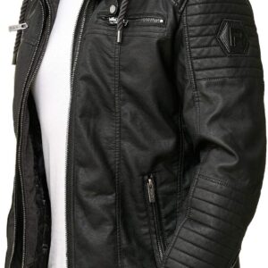 Redridge Robust Faux Leather Biker Jacket with Removable Hood