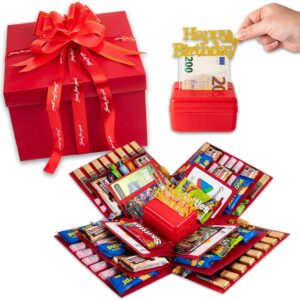 DIY Explosion Box, Surprise Box, Creative Gift Box for Sweets, Surprise Box, Birthday, Gifts for Women, Men, Children, Special Days Money Gift (Red)