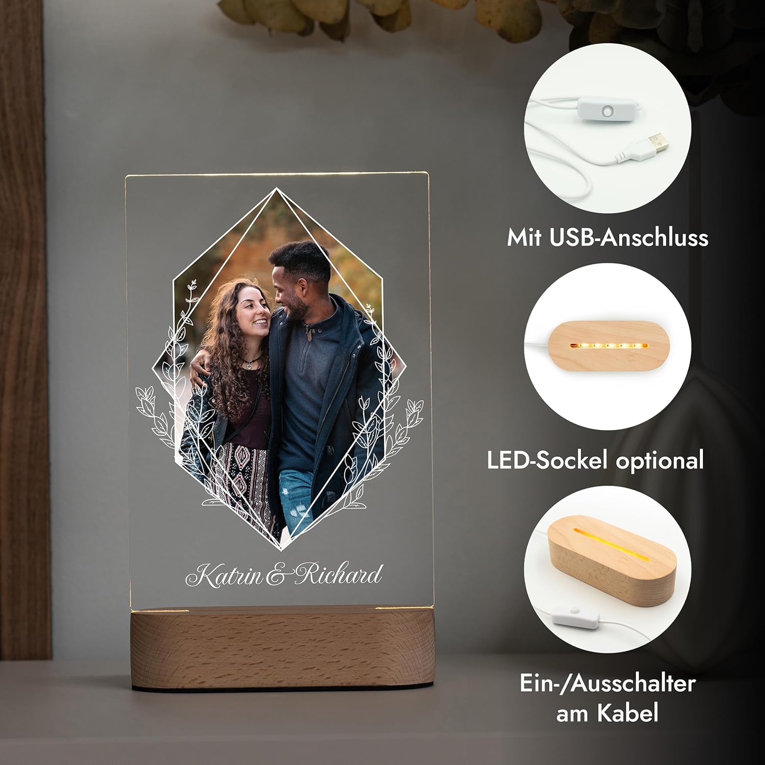 Geschenkfreude Acrylic Glass Photo with Personalised Name LED - Pairs – Bild 4