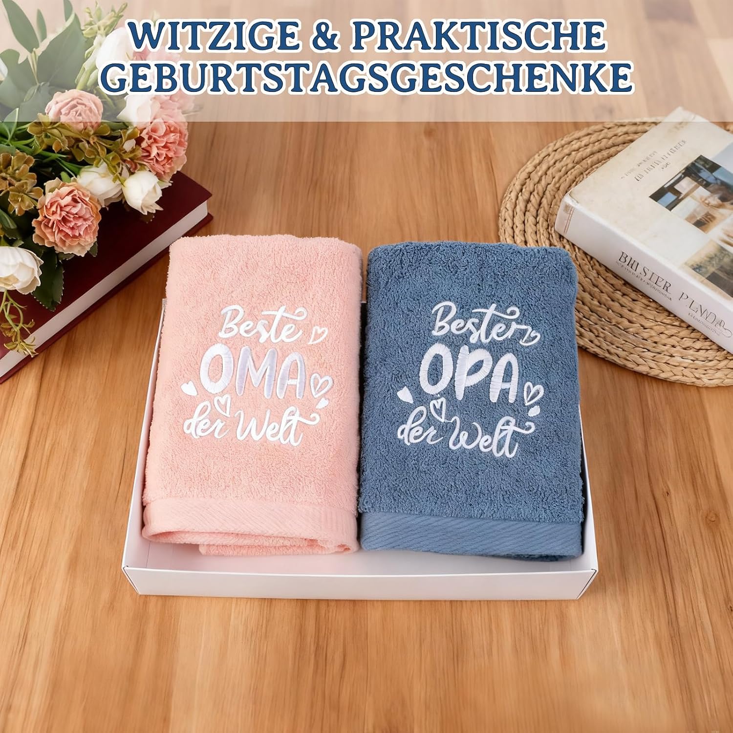 Belillpipi Grandma and Grandpa Gifts 2 Embroidered Hand Towel 35 x 75 cm, Gift for Grandparents Christmas Birthday Wedding Anniversary Towel with Best Grandpa / Grandma in the World – Bild 2