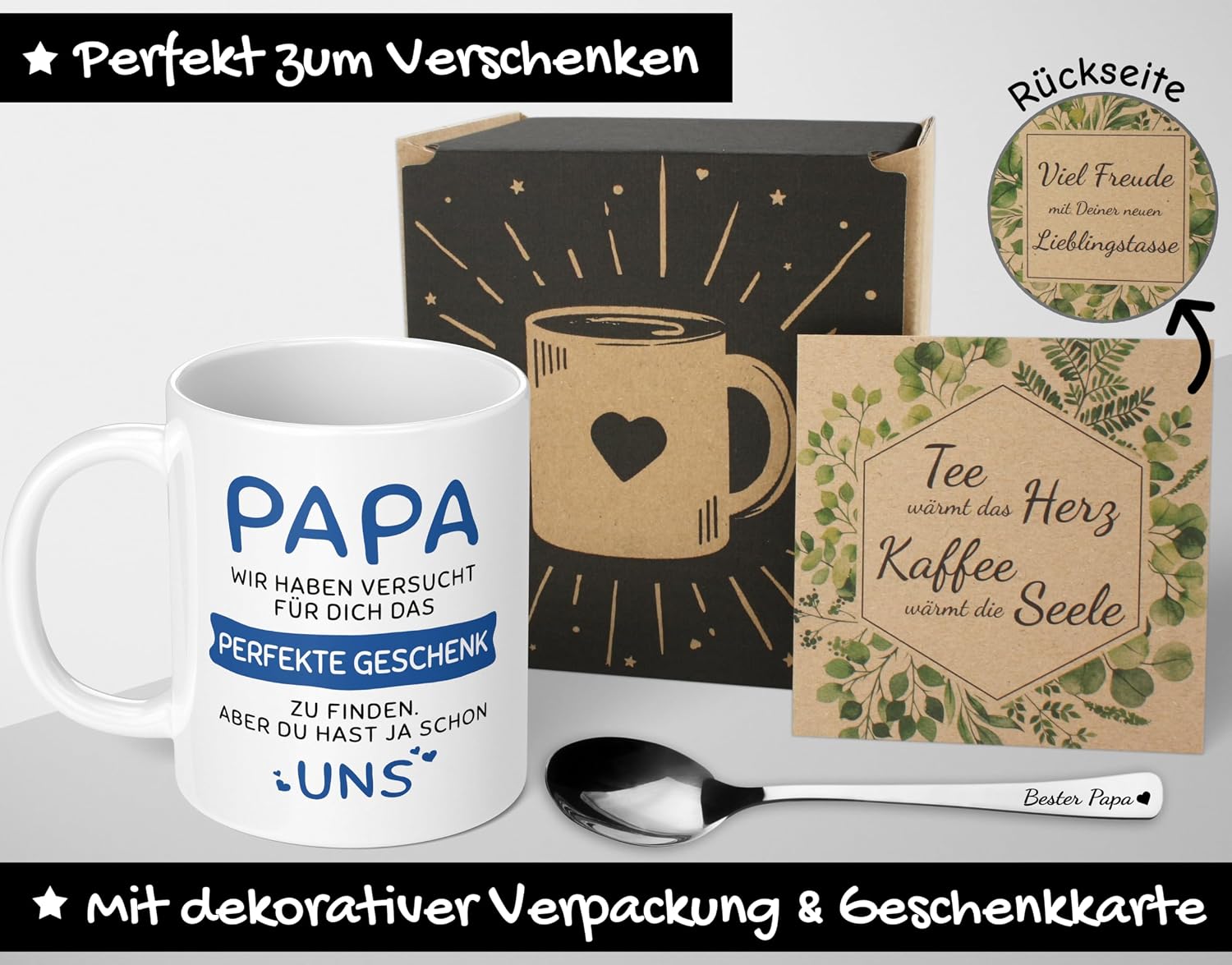 Gifts for Dad, Gift Ideas for the Best Father, Gift for Father Who Has Everything, Gift Set Mug with Spoon (Dad Gift - Us - Blue + Spoon) – Bild 2