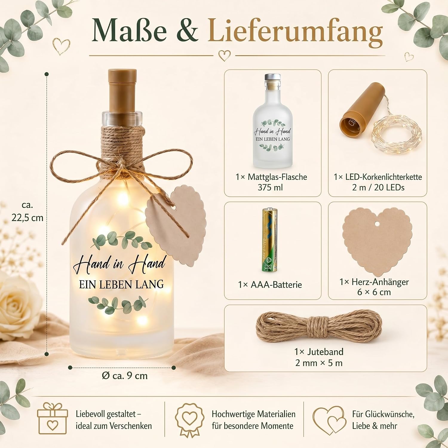 BBTO LED Bottle Light Hand in Hand Ein Leben Lang, Wedding – Bild 2