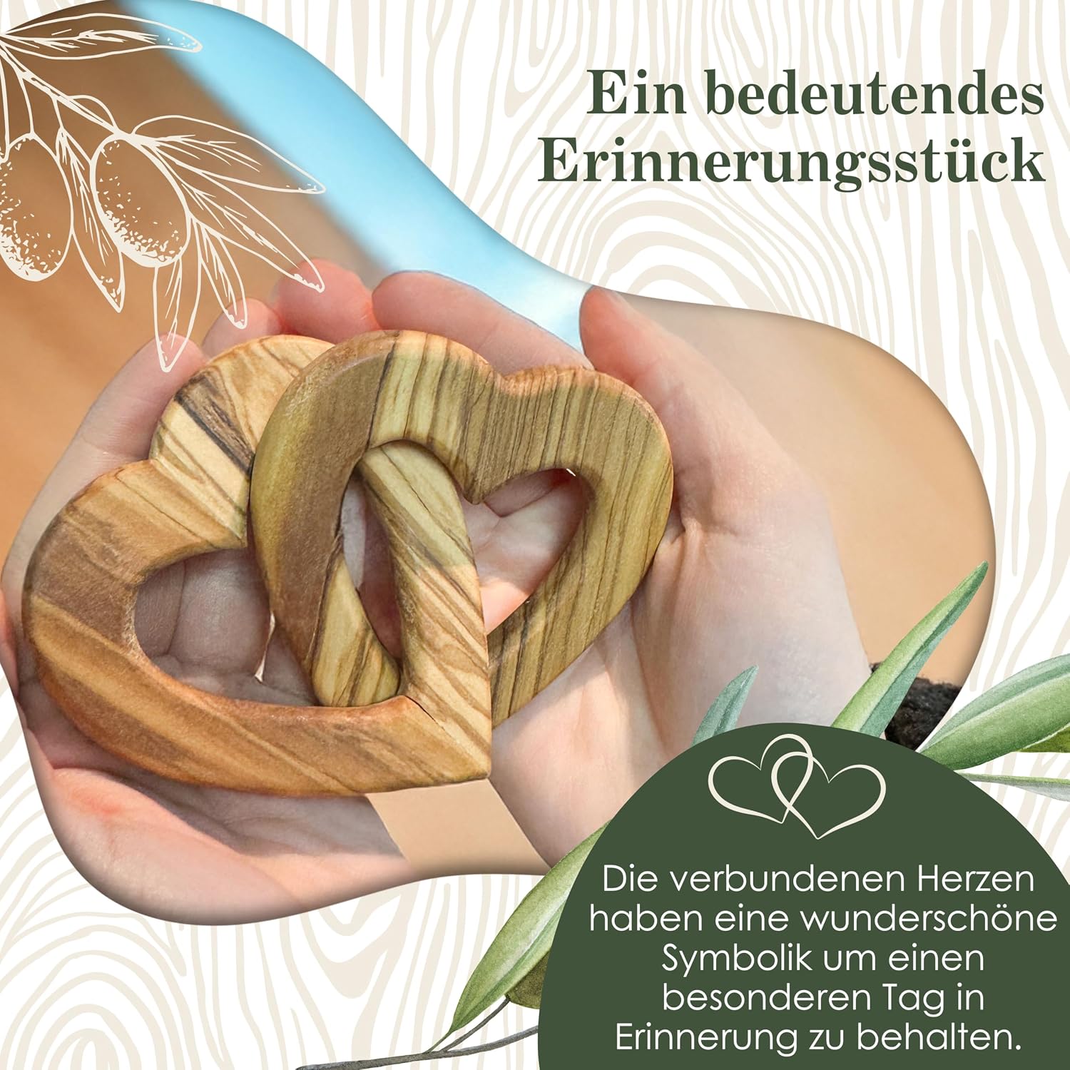 Wooden Hearts, Olive Wood - Connected Wooden Hearts as an Individual Gift for Wedding, Anniversary or Engagement (5 cm) – Bild 6