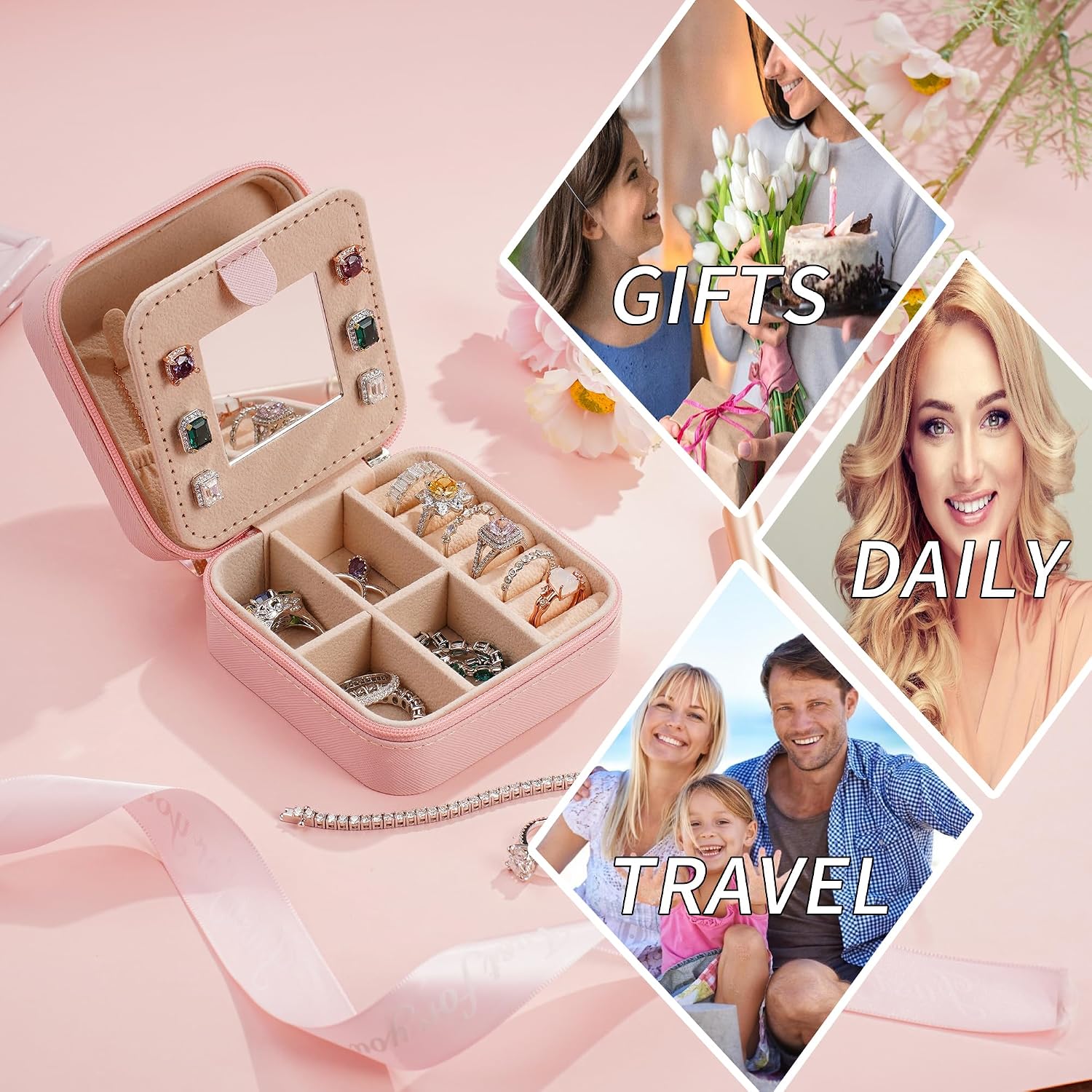 TINGN Jewellery Box Girls, Travel Jewellery Storage Pink Jewellery Box Letters L Jewellery Box Children Personalised Jewellery Storage Personalised Gifts for Women Girls Children – Bild 7