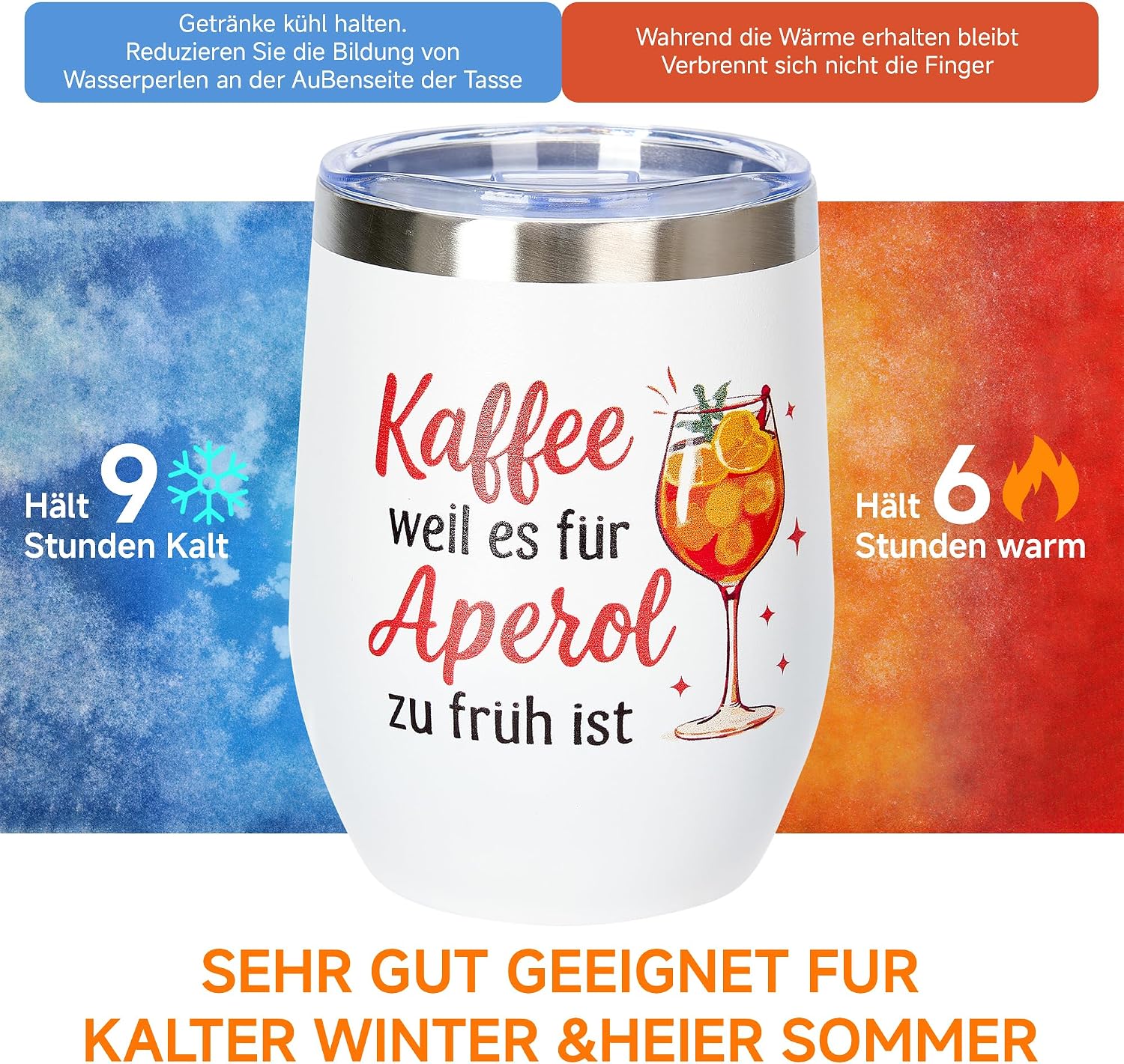 3 Piece Splash Gift Set for Aperitif, Stainless Steel Wine Tumbler 350ml with Lid & Straw, XXL Jute Beach/Gift Bag 32×22×13cm, Premium Birthday Card - Summer, Party, Girlfriend, Women – Bild 3