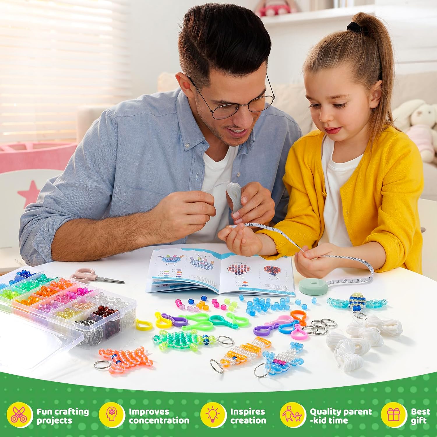 Funtopia Pearl Animals Craft Set for Children, Glow in the Dark Pony Beads – Bild 4