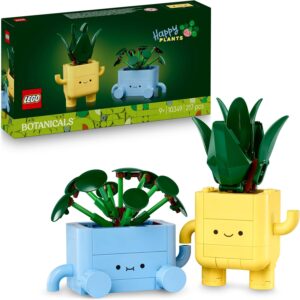 LEGO Botanicals Happy Plants – Toy for Children with 2 Artificial Plants, 2 Colourful Flower Pots & Interchangeable Cartoon Faces – Gift Idea for Girls from 9 Years – 10349