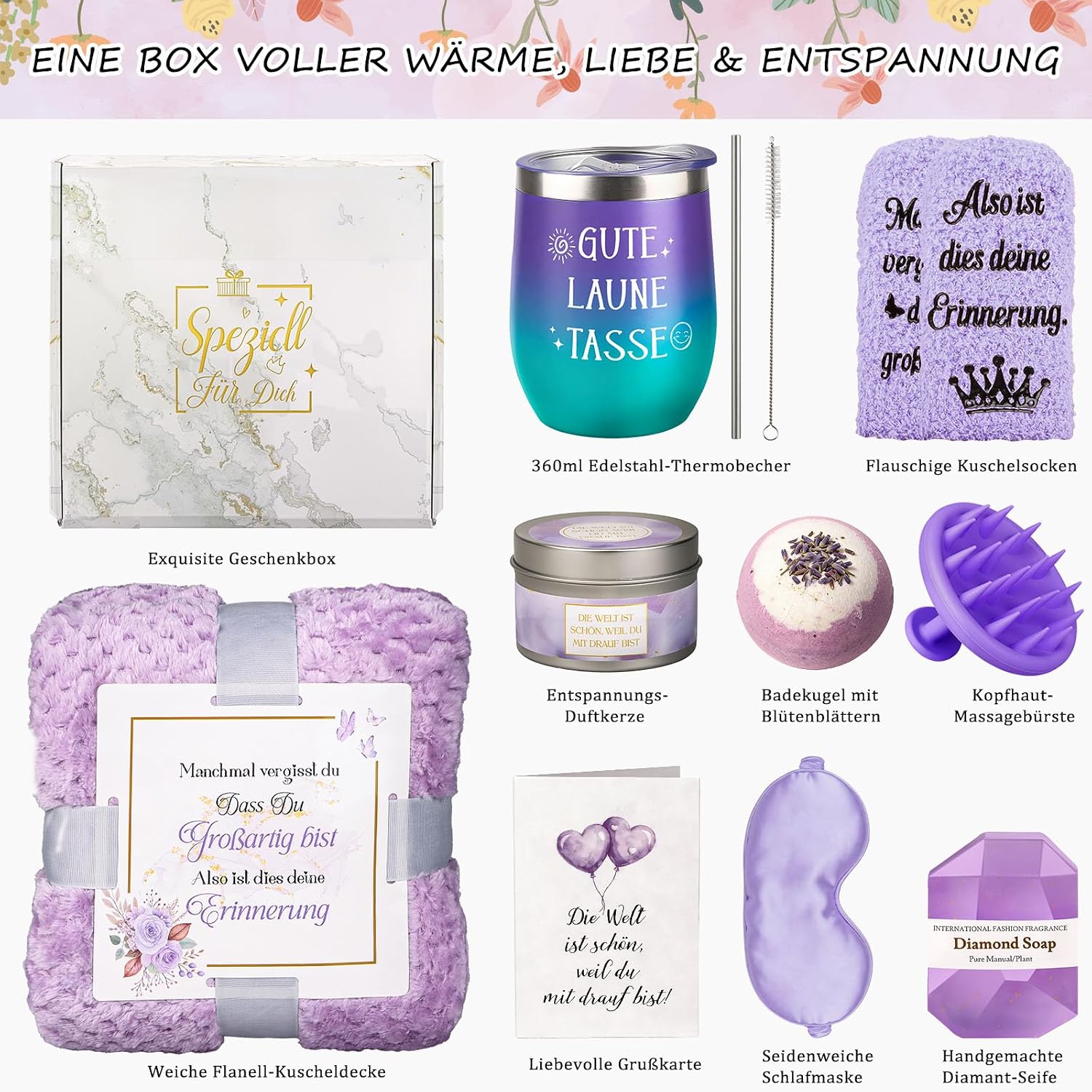 TUZELIYA Gifts for Women Girlfriend - Birthday Gift - Wellness Gift Set - Get Well Soon & Courage Gifts - Gift Ideas for Mum, Sister, Daughter, Colleague, Aunt, Wife - Purple – Bild 2