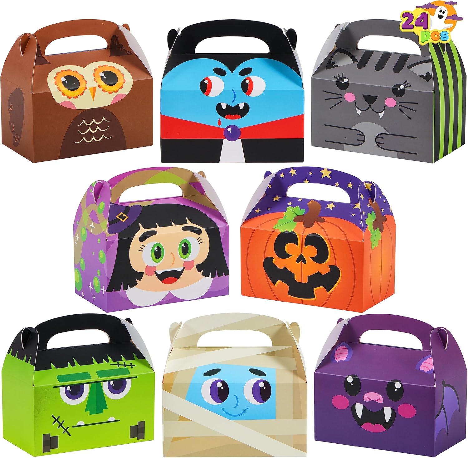 JOYIN Pack of 24 3D Halloween Gift Boxes, Gift Box Sweets, Cakes, Chocolate, Cookies, Biscuits Cardboard, Gift Packaging (Halloween Characters 1)