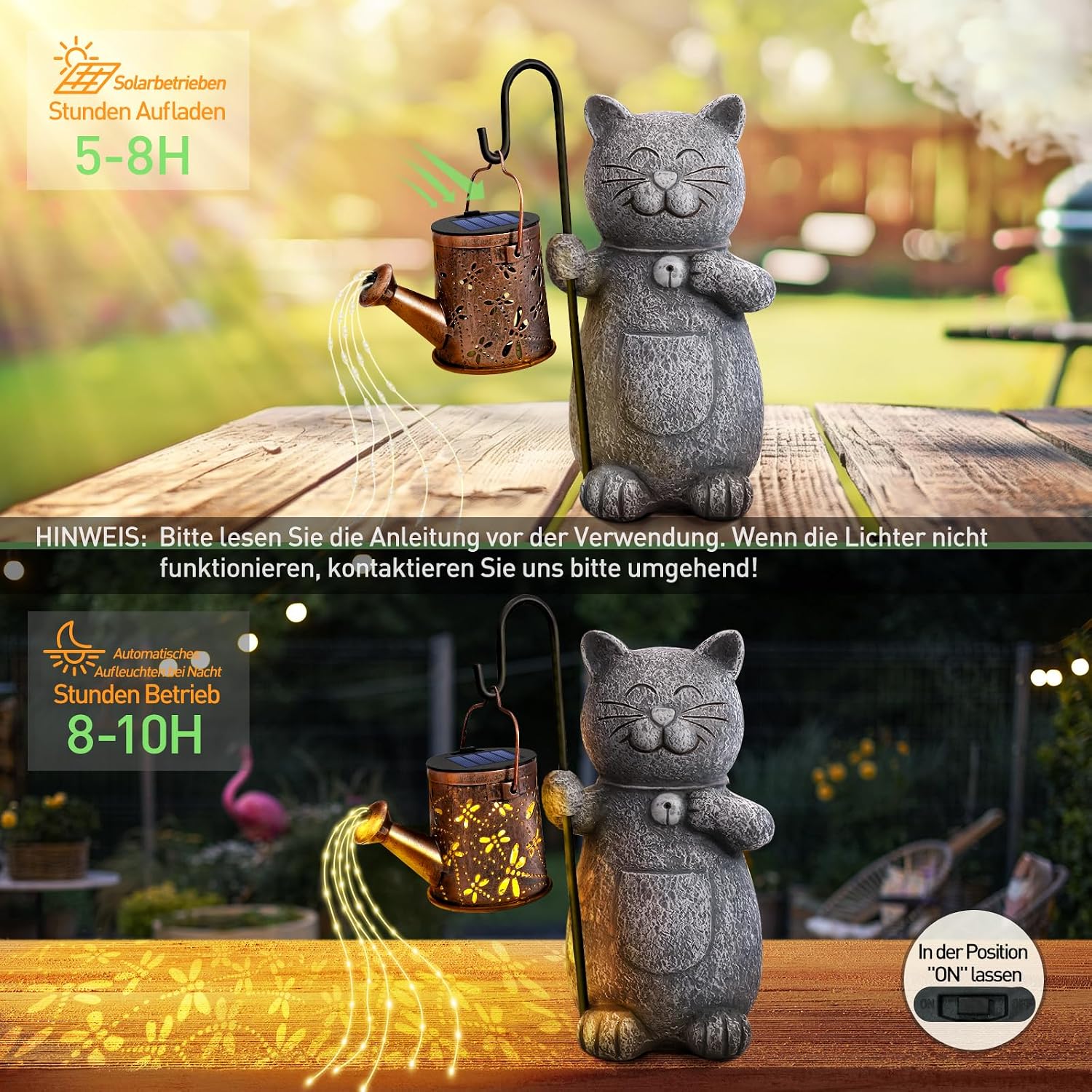 Hinshark Gifts for Women, Mum, Cat, Garden Decoration, Solar Garden Statues – Bild 2