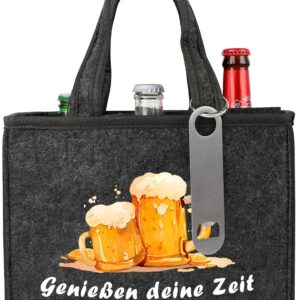 ipow Men’s Handbag Beer Bottle Bag with Bottle Opener, Bottle Carrier 6 Bottles Made of High-Quality Felt, Wonderful Gift for Men, Dad, Son, Friend in Grey