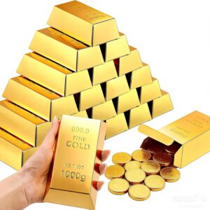 Ulluthu Pack of 30 Gold Bar Candy Boxes, Fake Gold Bar Gift Box, Guest Gift, Candy Box, Reusable Golden Treasure Chocolate Box for Wedding, Birthday, Christmas