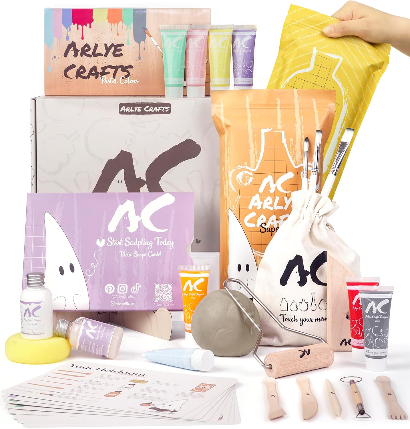 Pottery Set for Home Without Burning - 2 kg Air-Drying Clay with Acrylic Paint Set, Tool & Instructions - DIY Ceramic Craft Set for Beginners, Children & Adults Gift