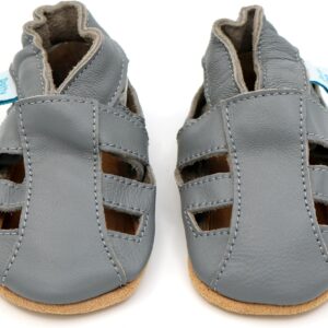 Dotty Fish Unisex Kids Baby Soft Leather Sandals, Blue Ocean Blue Blue