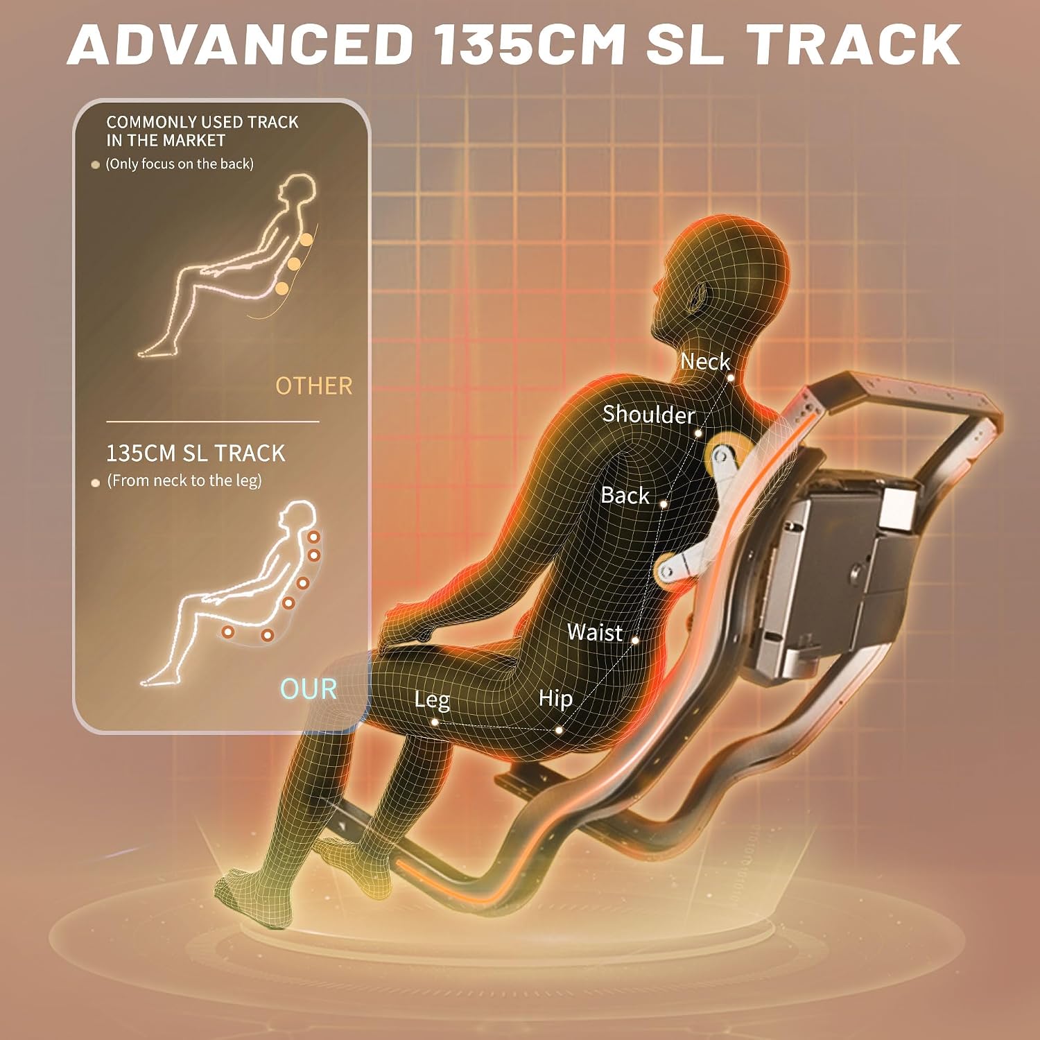 HealthRelife 3D Massage Chair with 24 Air Cushions 135 cm SL Rail Brown – Bild 6