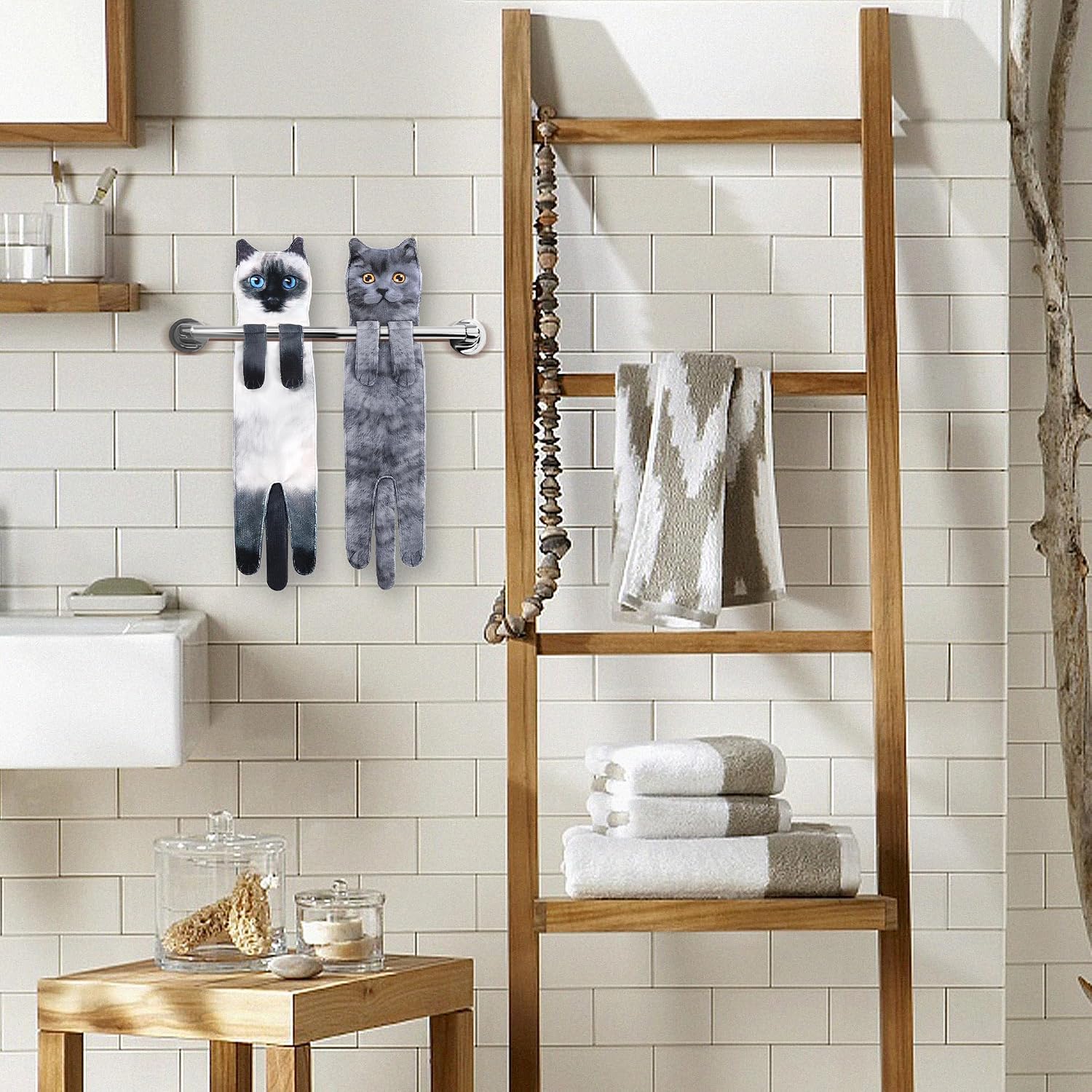 Funny Cat Towels for Kitchen and Bathroom - Cat Decoration Hanging Towel Washcloth Mother's Day Gift Easter Housewarming Gift Birthday Gift - Gifts for Women Cat Lovers – Bild 5