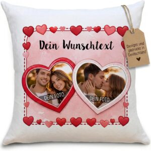 OWLBOOK® Personalised Cushion with Photo Print - Design Your Own Photo Cushion - Personalised Gifts for Him Her - Partner Gifts for Couples - Photo Cushion 40 x 40 cm | 2 Hearts