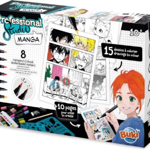 Buki 5439 – Professional Studio Manga – Kit with Manga Drawing Book & Alcohol Markers | Everything for Creative Draftsmen from 10 Years, Red