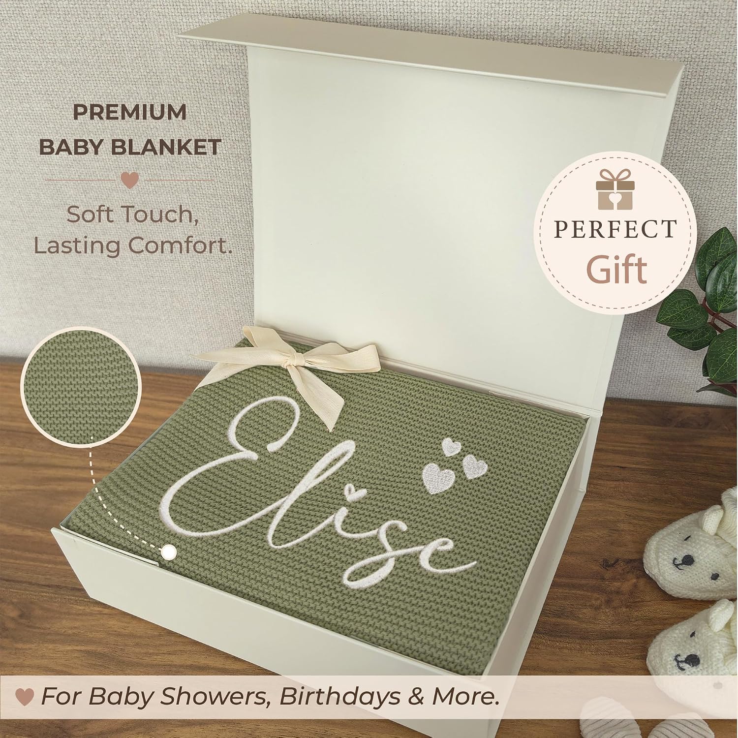 Babydecke Bestickt mit Namen 100 × 80 cm aus 100% Baumwolle – Bild 4