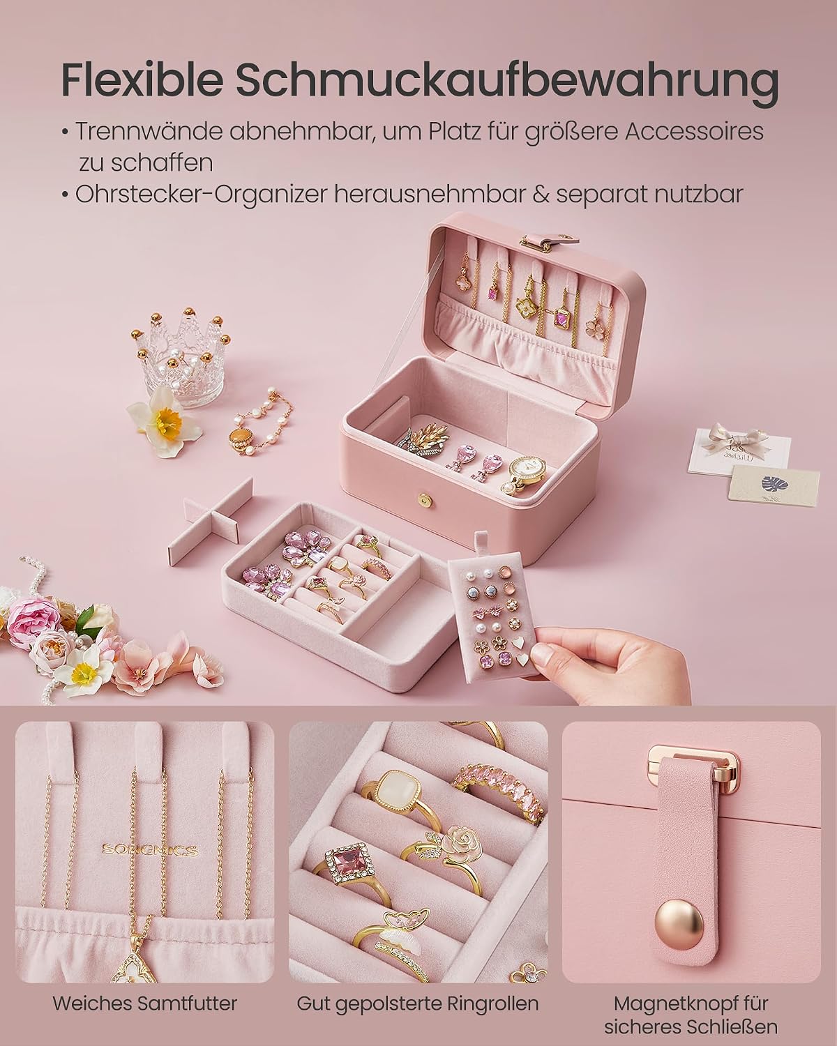 SONGMICS 2 Tier Portable Travel Jewellery Box 16 x 11 x 7.8 cm – Bild 5