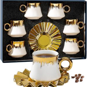 6 Pieces Tea Set for Porcelain European, 100 ml Ceramic Coffee Service with Coffee Cups and Saucers, Tea Service for Afternoon Tea, Boutique Porcelain Tea Set, Coffee Set, Gift Box