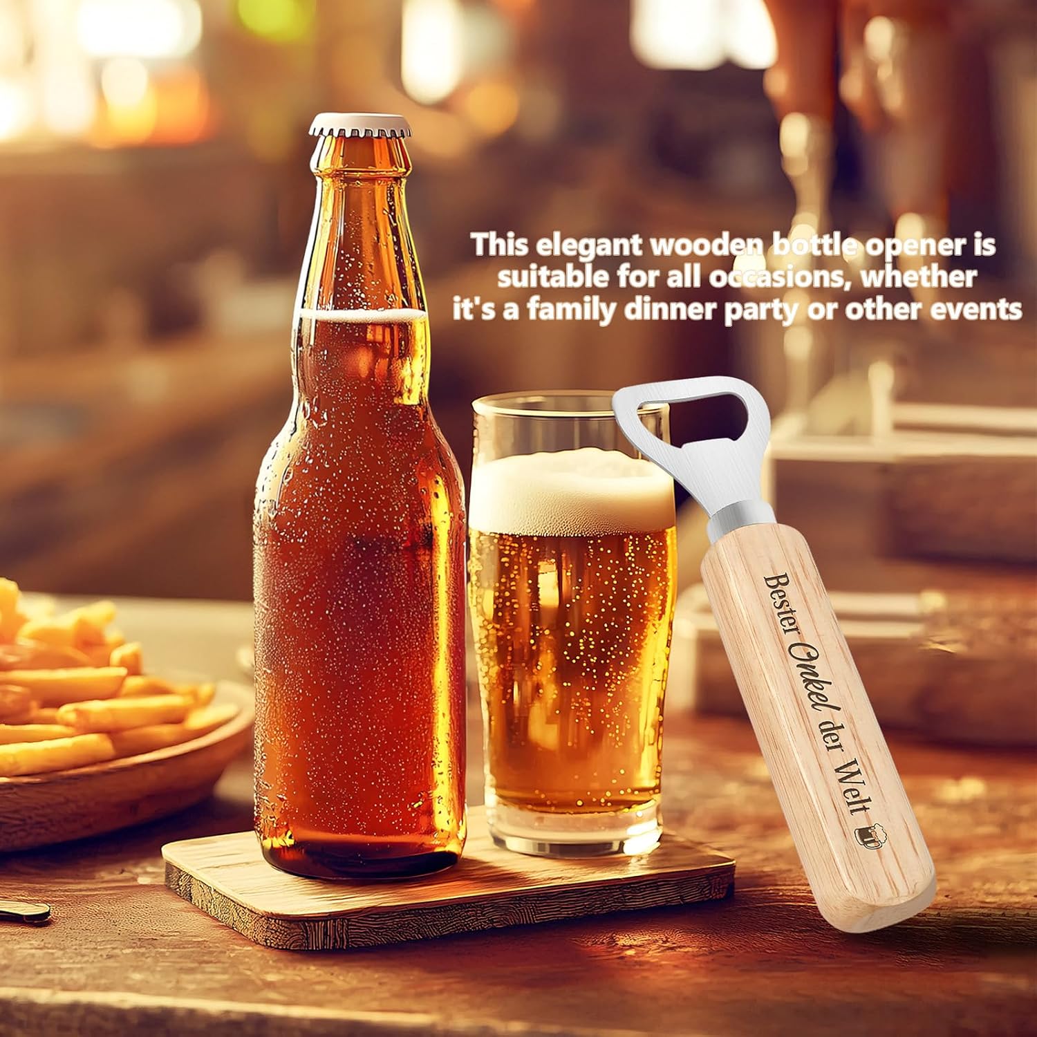 Holz Flaschenöffner Bester Papa - Geschenk für Papa zum Geburtstag & Vatertag - Bieröffner als Männergeschenk von Tochter & Sohn - Persönliche Geschenkidee für Väter zu Weihnachten – Bild 5